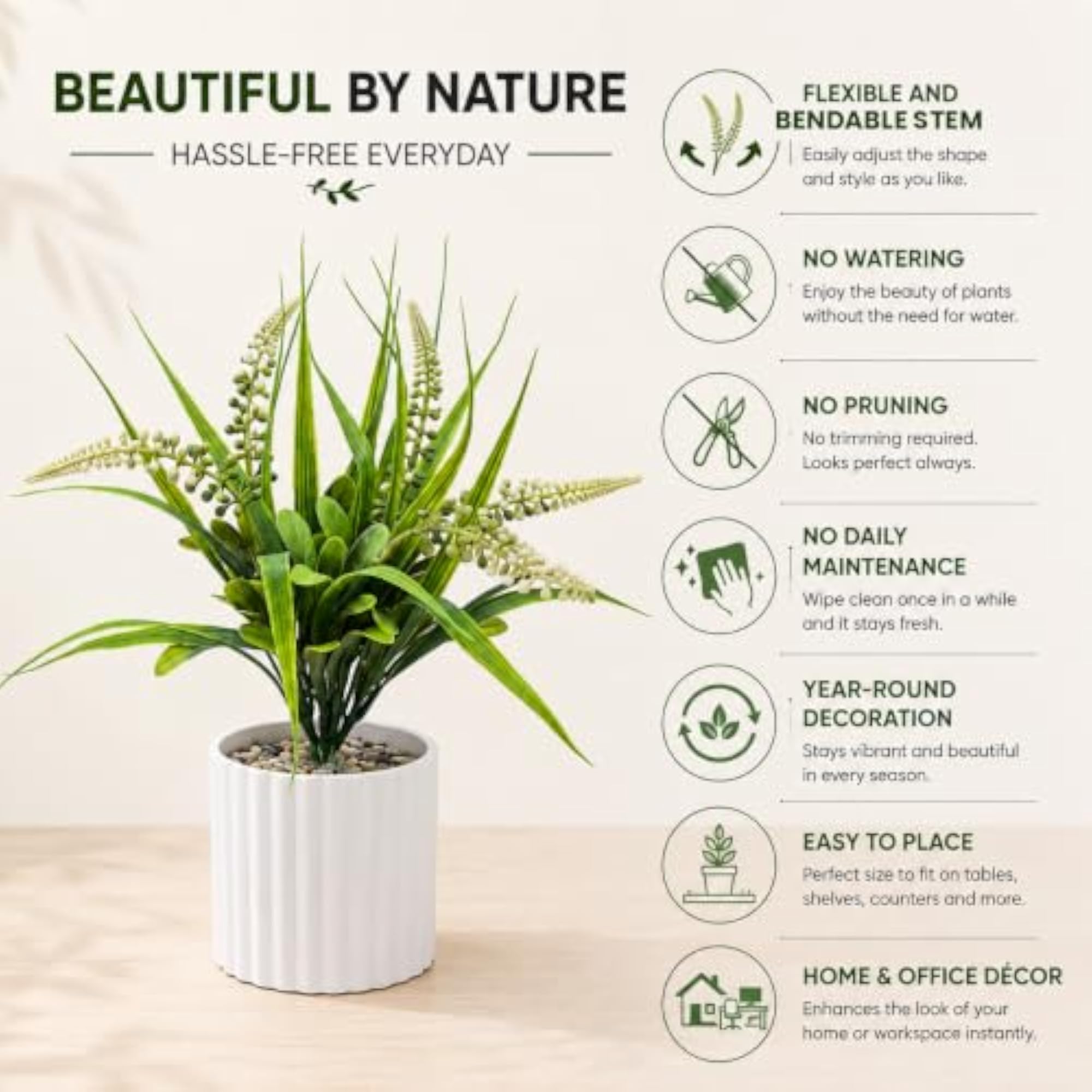 Artificial White Flower Plant with White Aesthetic Pot